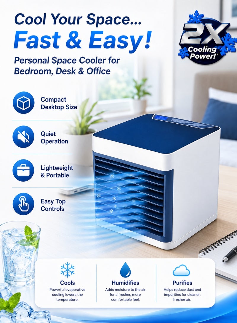 MAGNISHAN Arctic Air Ultra Portable Evaporative Air Cooler, 3 Speed Personal Desktop Cooler, 3-in-1 Cool Humidify Purify Quiet Mini Air Conditioner for Office Bedroom - Image 2