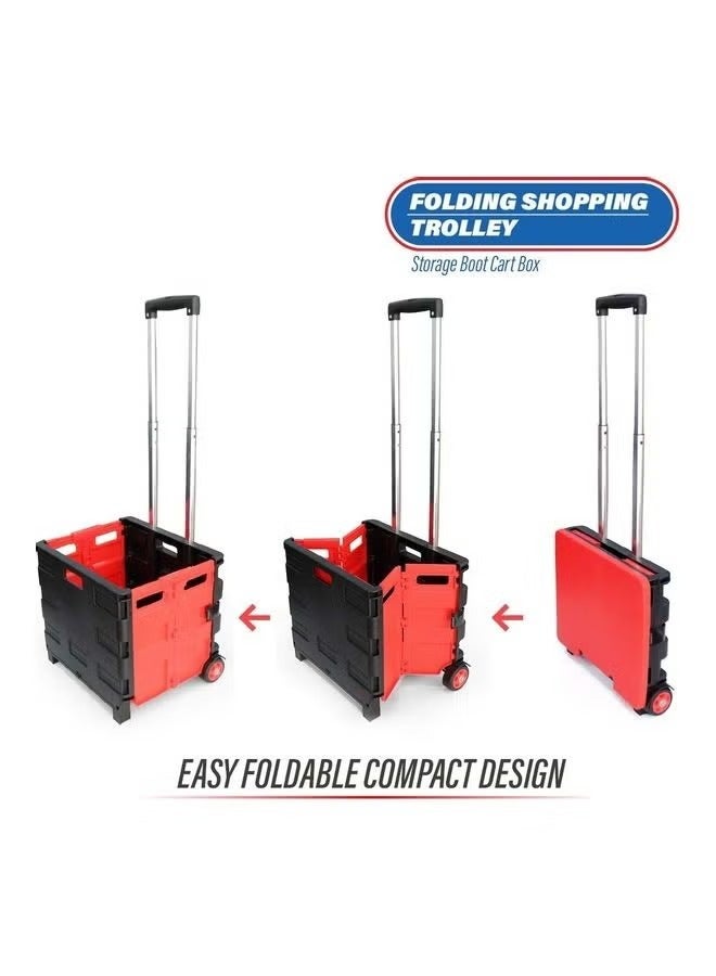 35KG Folding Shopping Trolley Storage Boot Cart Box .Red.Black  - Image 5