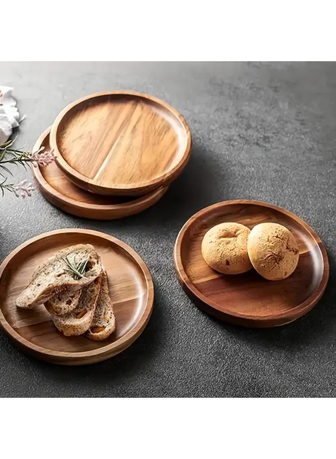 Round Wooden Serving Tray 1pc Elegant Solid Wood Fruit Dessert Platter Smooth Natural Brown Multipurpose Dish for Coffee Tea Bread Pastries Durable Washable Kitchen Decor Rustic Housewarming Gift - Image 1