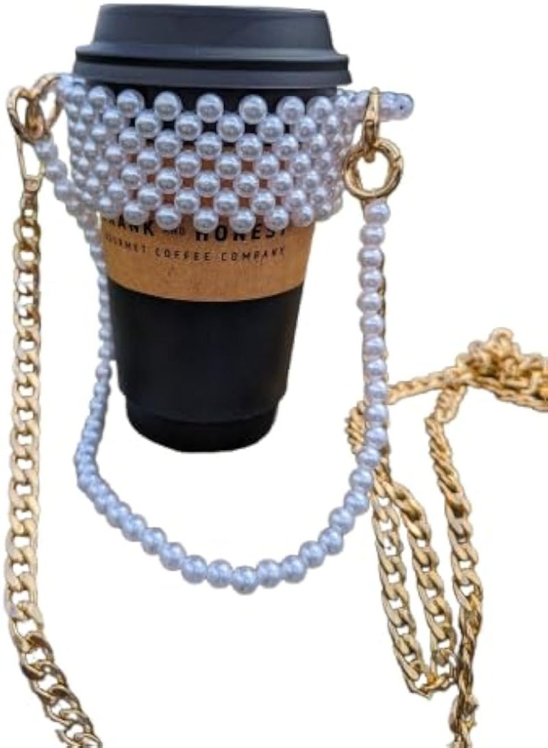 Cupholder, Pearl Cupholder, CofBag, Beaded Coffee Tea Cup Sleeve Holder Bag, Coffeebag, Cofbag, Coffee Bag