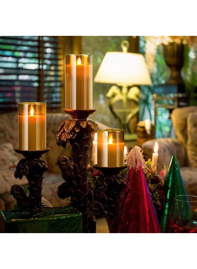 NIBEMINENT 3-Piece LED Real Wax Battery Flameless Candle Set Gold - Image 3