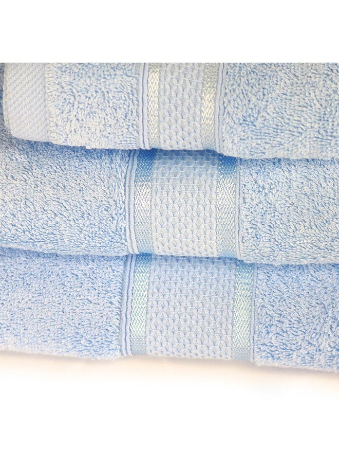 White Rose 6 Pcs ALEZAYA Dyed Towel set 500 GSM 100% Cotton Terry Viscose Border 1 Bath Towel 70x140cm 1 Hand Towel 50x90cm 1 Guest Towel 40x60cm & 1 Baby Towel 30x50cm & 2 Face Towel 33x33cm Blue Color  - Image 2