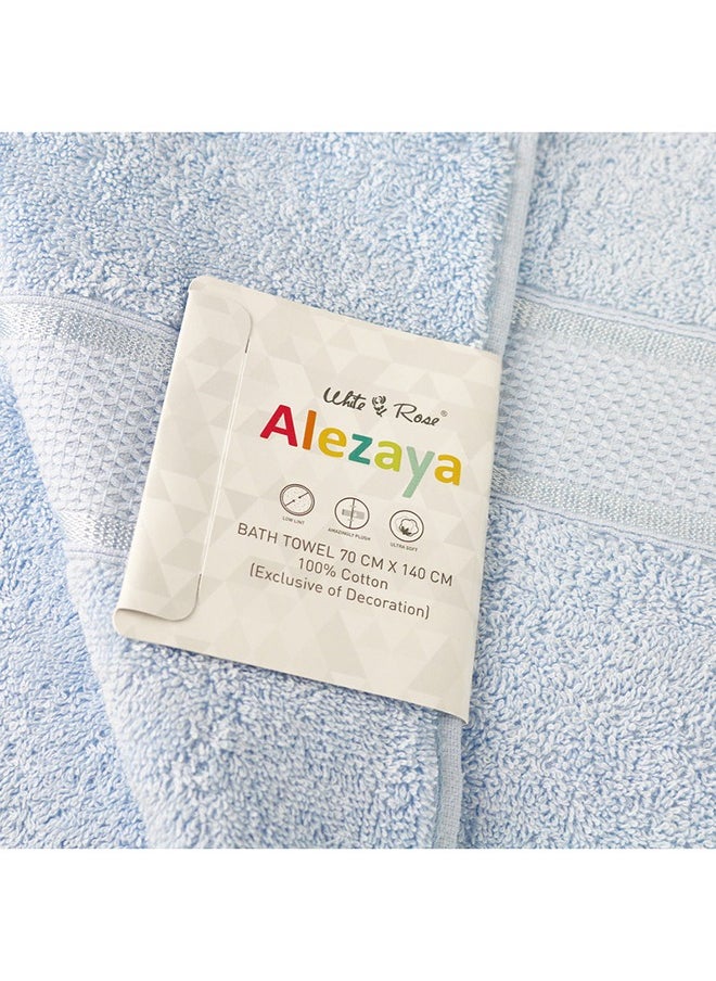 White Rose 6 Pcs ALEZAYA Dyed Towel set 500 GSM 100% Cotton Terry Viscose Border 1 Bath Towel 70x140cm 1 Hand Towel 50x90cm 1 Guest Towel 40x60cm & 1 Baby Towel 30x50cm & 2 Face Towel 33x33cm Blue Color  - Image 3