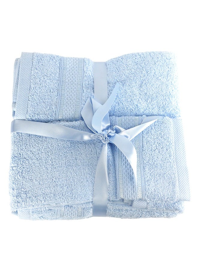 White Rose 6 Pcs ALEZAYA Dyed Towel set 500 GSM 100% Cotton Terry Viscose Border 1 Bath Towel 70x140cm 1 Hand Towel 50x90cm 1 Guest Towel 40x60cm & 1 Baby Towel 30x50cm & 2 Face Towel 33x33cm Blue Color  - Image 1