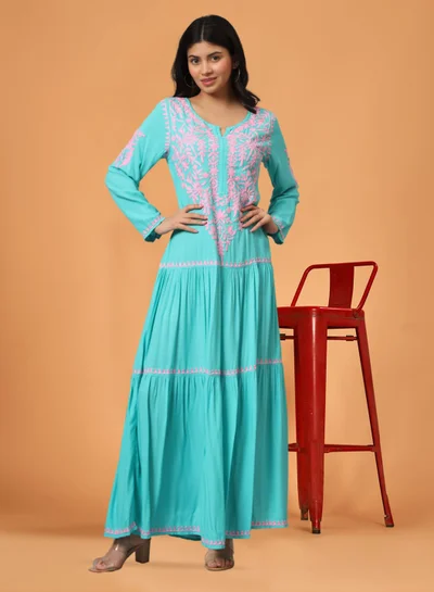 Alaya Hand Embroidered Lucknowi Chikankari  Cotton Jalabiya-AL3942