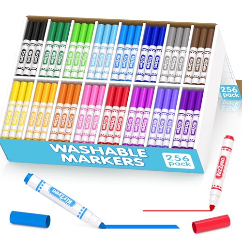 KIZZYEA Washable Markers Bulk Markers for Kids 16 Assorted Colors 256 Count Broad Line Coloring Marker for School Student Art Supplies Back to School Craft Classroom Essentials for Teachers - Image 1