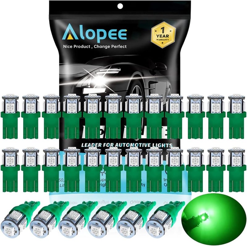 Alopee 30 Pack Green LED Bulbs T10 Wedge 12V - Image 1