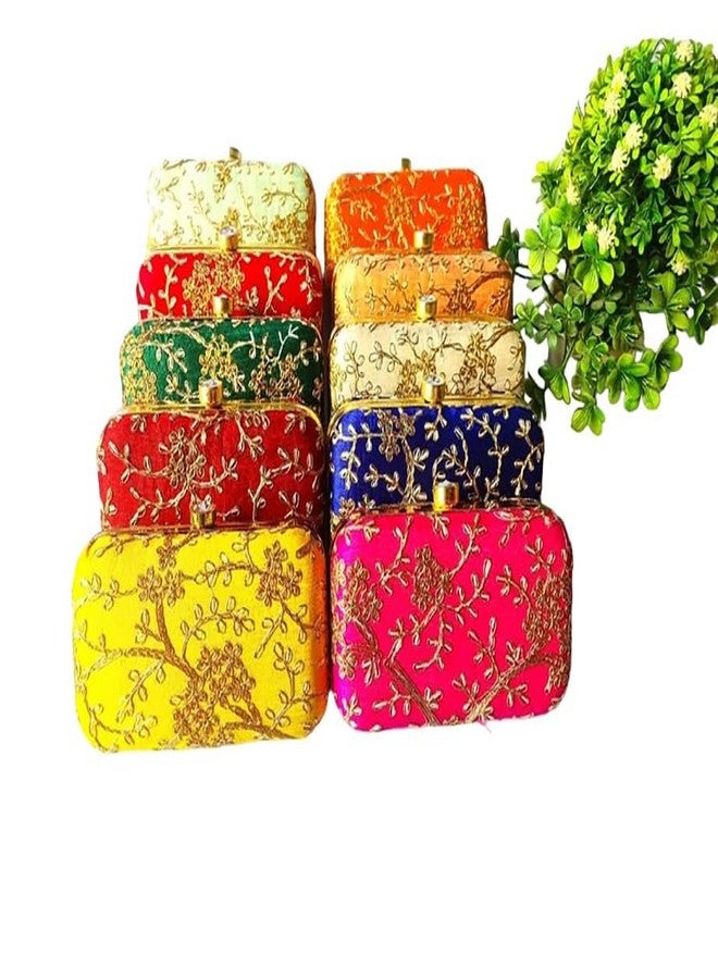brown leaf Handmade Designer Embroidered Clutch Bag Women Wedding Gifted Bag Hand Bag Indian Clutch For Women (Pack Of 10)