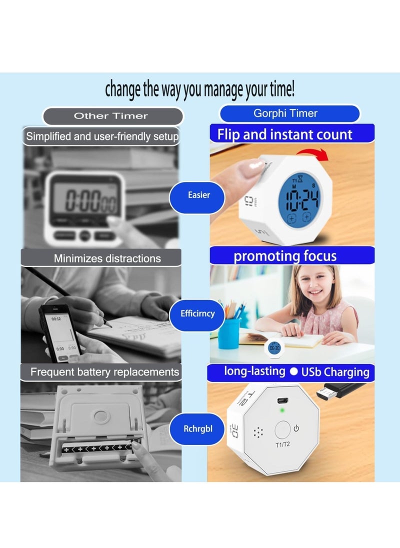 Generic - Pomodoro Timer, Gravitational Flip Focus Timer, Custom Countdown Time Mute and Adjustable Sound Alert, Octagonal Productivity Timer Cube, for Office ADHD Study Yoga - Image 1