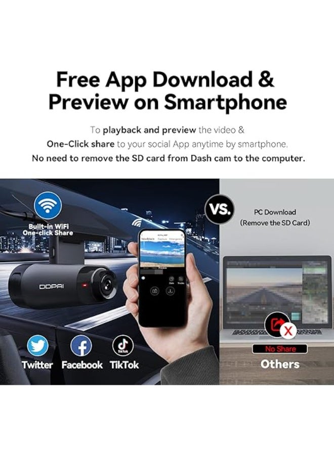 DDPAI Dash Cam Front and Rear 2.5K Car Camera,1600P Front 1080P Rear Dash Camera for Cars,Built-in WiFi GPS Car Dash Cam,Sony IMX335 Sensor Night Vision,WDR,24H Parking Mode Max Support 512G,N3 PRO - Image 3