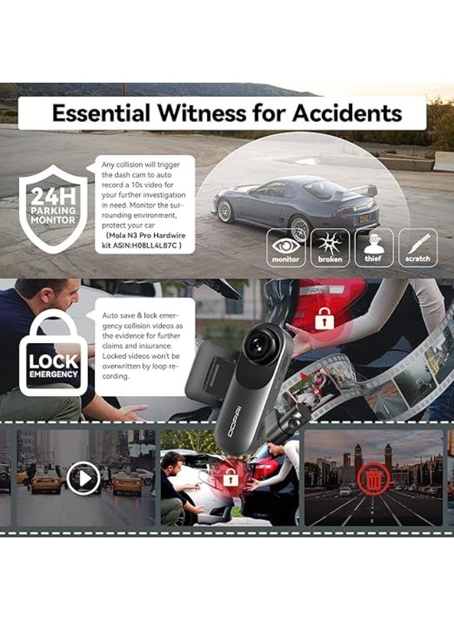 DDPAI Dash Cam Front and Rear 2.5K Car Camera,1600P Front 1080P Rear Dash Camera for Cars,Built-in WiFi GPS Car Dash Cam,Sony IMX335 Sensor Night Vision,WDR,24H Parking Mode Max Support 512G,N3 PRO - Image 2