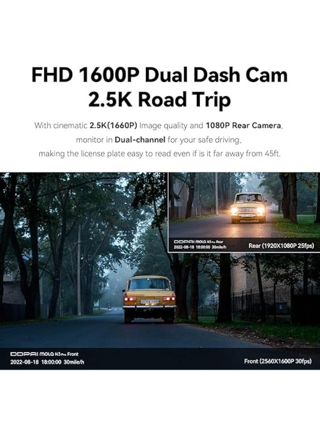 DDPAI Dash Cam Front and Rear 2.5K Car Camera,1600P Front 1080P Rear Dash Camera for Cars,Built-in WiFi GPS Car Dash Cam,Sony IMX335 Sensor Night Vision,WDR,24H Parking Mode Max Support 512G,N3 PRO - Image 5