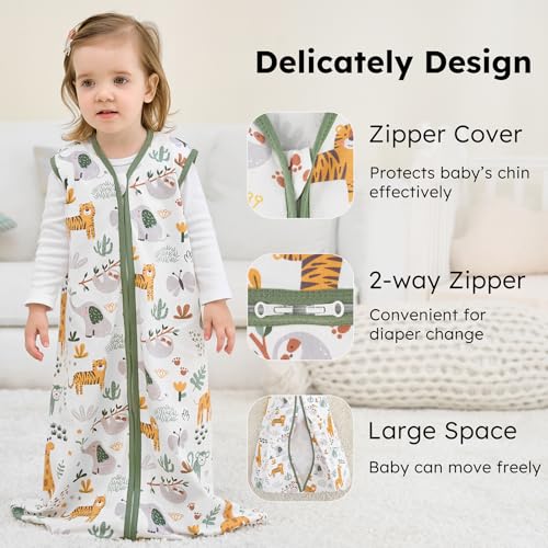 FIEMOL Baby Sleep Sack 0-6 months, 100% Cotton Sleeping Sack for Newborn and Infant, 3 Pack Baby Wearable Blanket for Boy and Girl, 0.5 Tog Lightweight Double Zipper Sleep Bag Green Brown Giraffe - Image 2