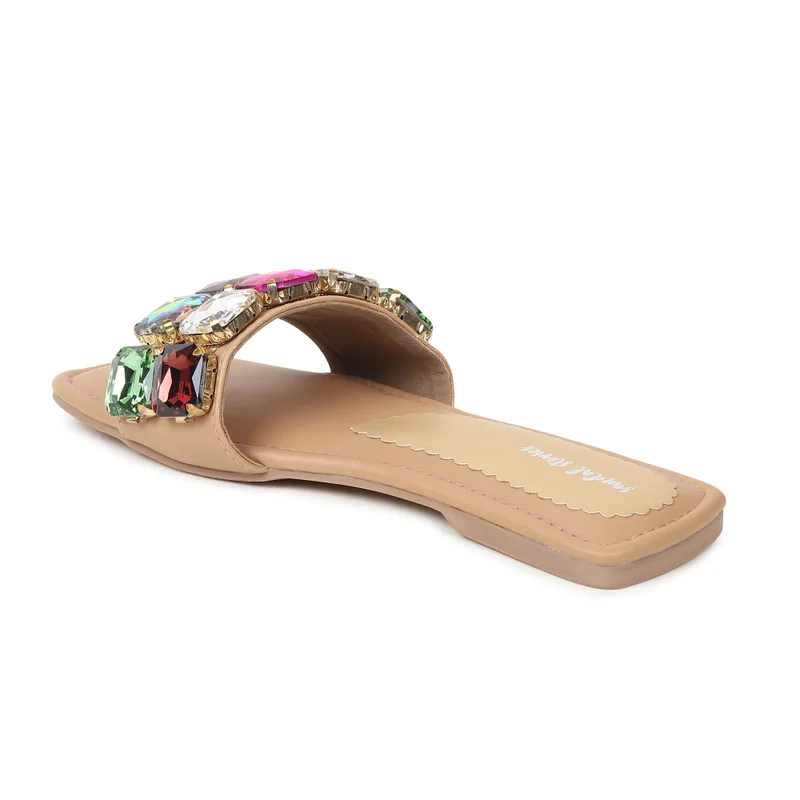 Sandal Stories Beige Gemstone Slide Sandals for Women