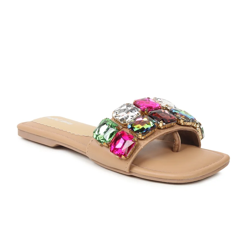Sandal Stories Beige Gemstone Slide Sandals for Women