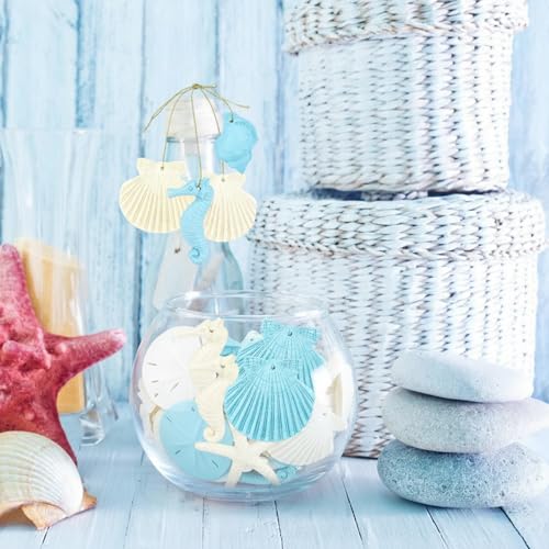Thintinick 30 Pieces Resin Starfish Seahorse Sanddollar Conch & Seashells Set with Rope for Christmas Tree Hanging Ornaments Beach Theme Wedding Home Decor & DIY Crafts (Blue) - Image 3