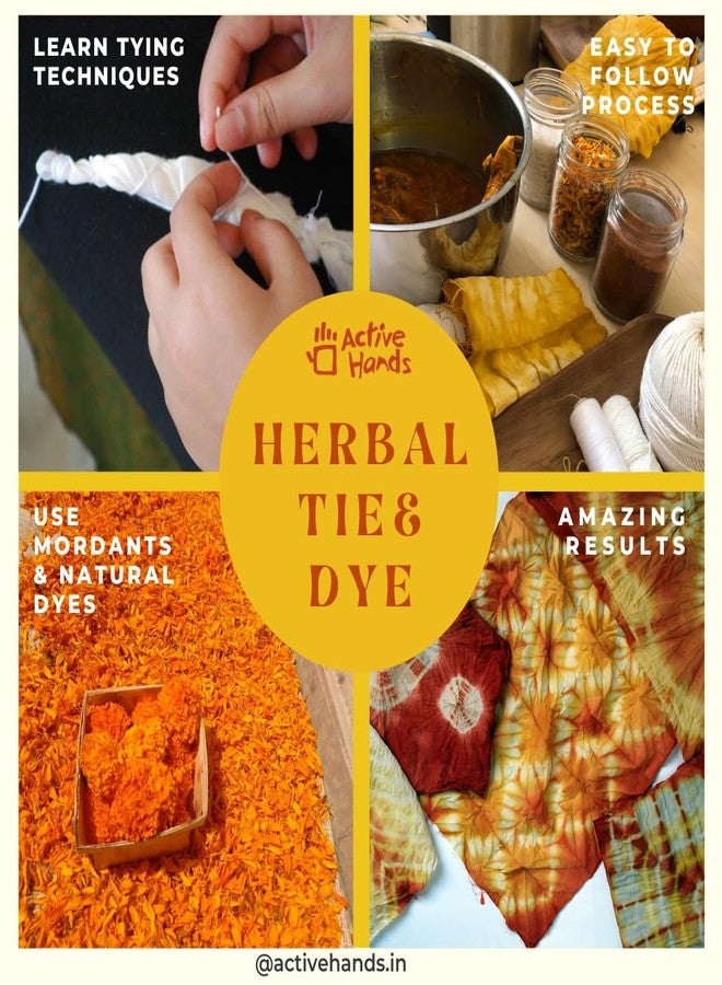 active hands Herbal TIE & DYE DIY KIT for Dyeing with Natural Colours, Learn Shibori, Bandhani, Leheriya, Includes Fabric, Dyes and Manual - Image 4