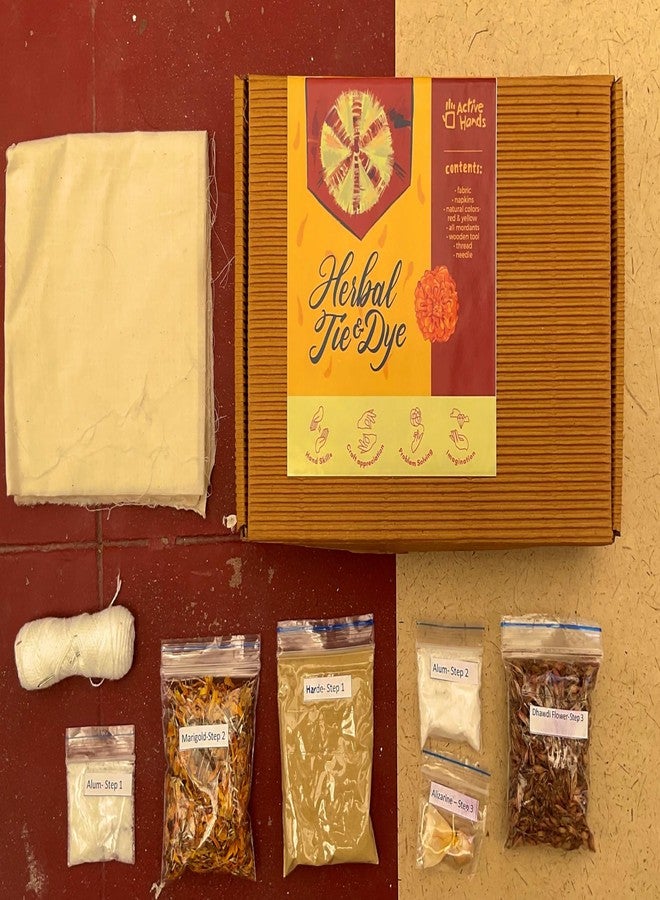 active hands Herbal TIE & DYE DIY KIT for Dyeing with Natural Colours, Learn Shibori, Bandhani, Leheriya, Includes Fabric, Dyes and Manual - Image 3