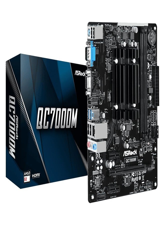 ASRock QC7000M AMD FT3b Carrizo-L E2-7110 Quad-Core APU Motherboard - DDR3 1600, Radeon R2 Graphics, HDMI/D-Sub, USB 3.2 Gen1, SATA3, Gigabit LAN, 7.1CH Audio - Image 1