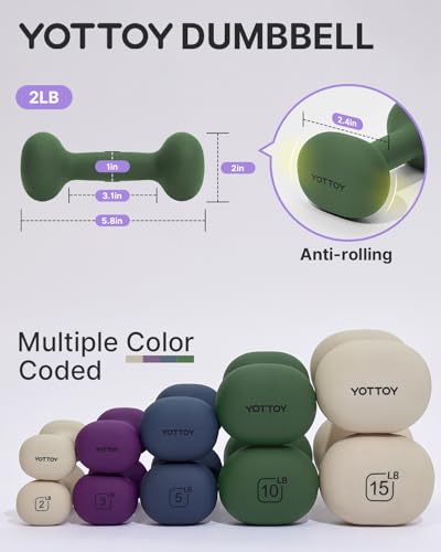 YOTTOY Weights Dumbbells Set for Women2 Pound Dumbbells Set of 2 NonSlip Hand Weights for Home Workouts Portable Strength Training Neoprene dumbbell Green 2LBPair - Image 3