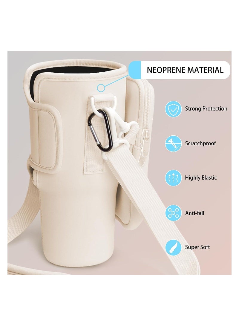 Generic Water Bottle Carrier Bag Compatible with Stanley 40 Oz Tumbler, Water Bottle Holder with Shoulder Strap and Phone Pocket, Bottle Accessories for Walking Hiking Travelling, Beige  - Image 2
