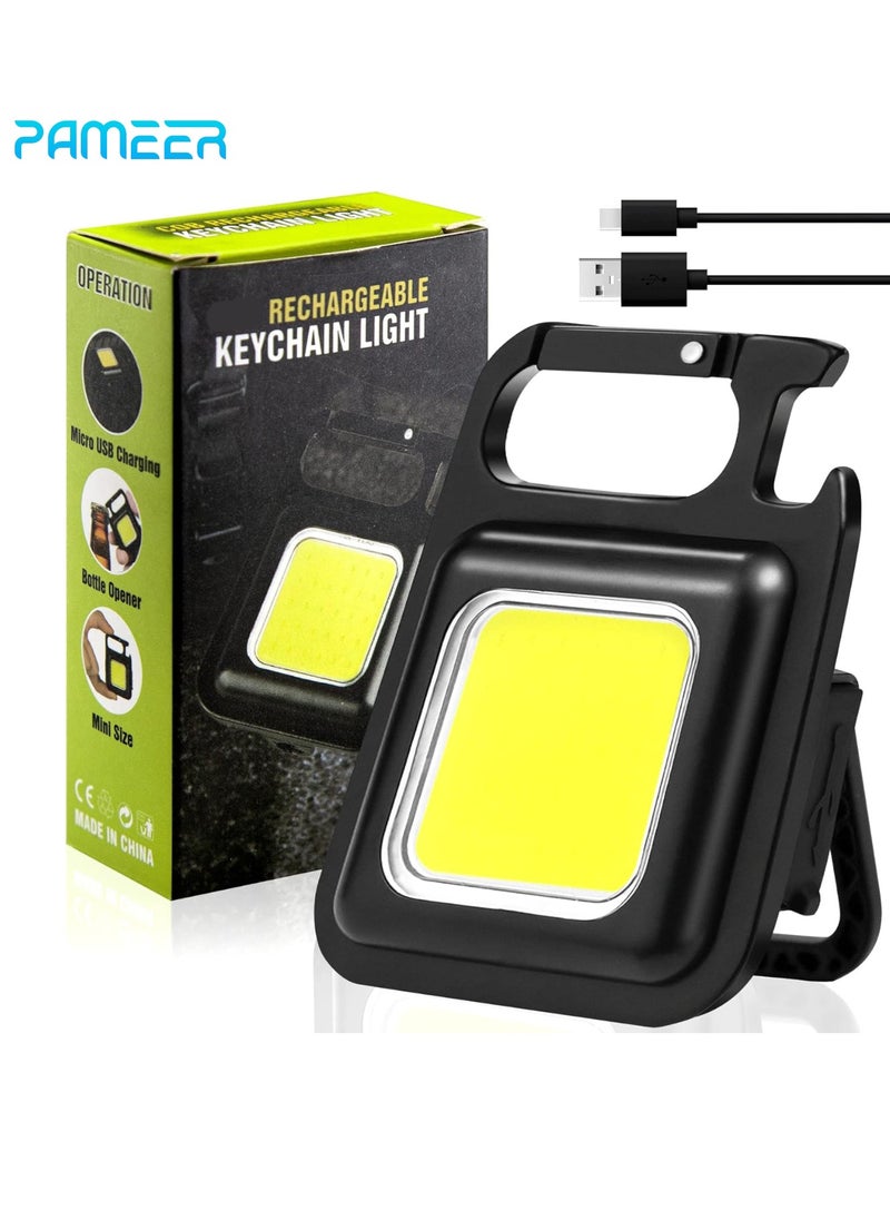 بامير - مصباح يدوي LED قابل لإعادة الشحن، مصباح LED بسلسلة مفاتيح ساطعة 1000 لومن، مصباح فلاش صغير COB مع 3 أوضاع إضاءة، مصباح جيب محمول مع دعامة قابلة للطي، وفتاحة زجاجات، وقاعدة مغناطيسية للمشي - Image 1