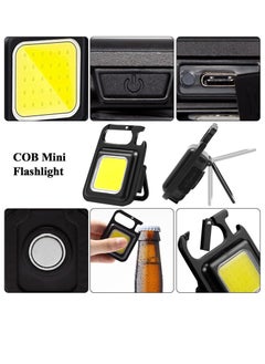 PAMEER Rechargeable LED Flashlight, 1000 Lumens Bright Keychain LED Torch, COB Mini Flash light with 3 Light Modes, Portable Pocket Light with Folding Bracket, Bottle Opener, and Magnet Base for Walking  - Image 2