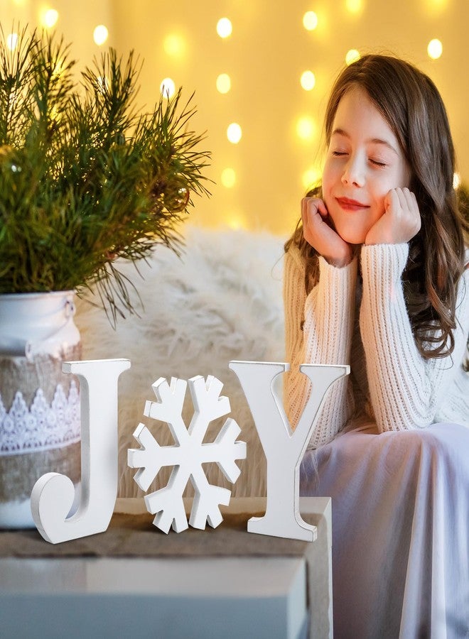 Soaoo 3-Piece Wooden Snowflake Block Letters Distressed White Tabletop Signs for Home Decor Xmas Table Decorations - Image 2