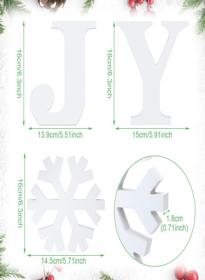Soaoo 3-Piece Wooden Snowflake Block Letters Distressed White Tabletop Signs for Home Decor Xmas Table Decorations - Image 3