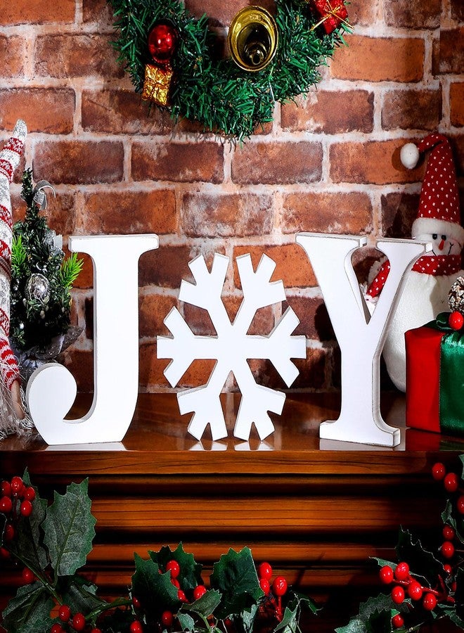 Soaoo 3-Piece Wooden Snowflake Block Letters Distressed White Tabletop Signs for Home Decor Xmas Table Decorations - Image 1