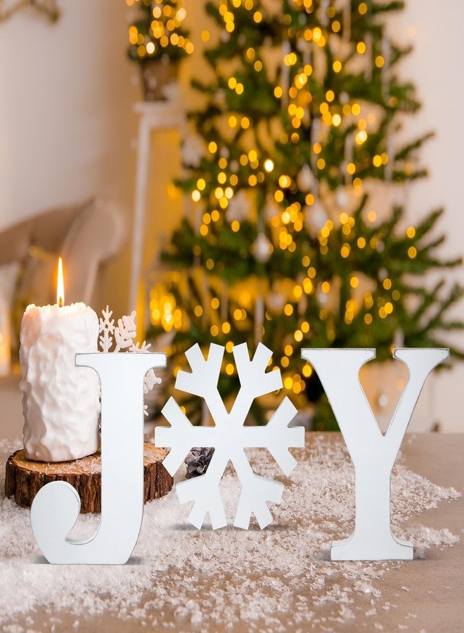 Soaoo 3-Piece Wooden Snowflake Block Letters Distressed White Tabletop Signs for Home Decor Xmas Table Decorations - Image 5