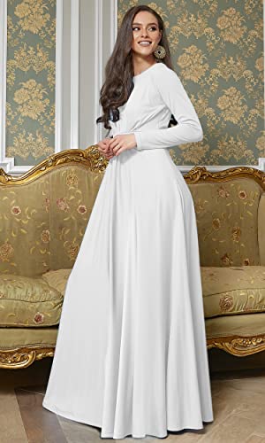 KOH KOH Womens Long Full Sleeve Sleeves Flowy Empire Waist Fall Winter Modest Formal Floor Length Abaya Muslim Bridesmaid Bridal Gown Gowns Maxi Dress Dresses, Ivory White S 4-6 - Image 3
