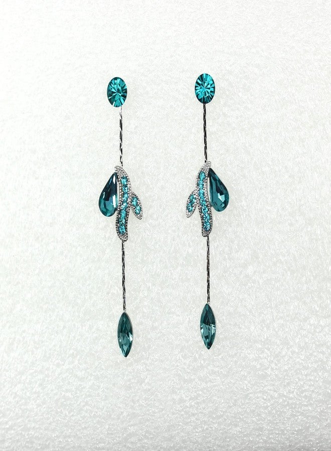 Faship Gorgeous Teal Rhinestone Crystal Floral Necklace Earrings Set - Teal - Image 4