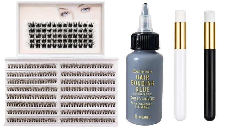 DIY Lash Styling Kit with LC121 One by One Lash Tray, 30D One by One Lash Tray, 2 Lash Shampoo Brushes and 1 Lash Glue for Lash Routine Use