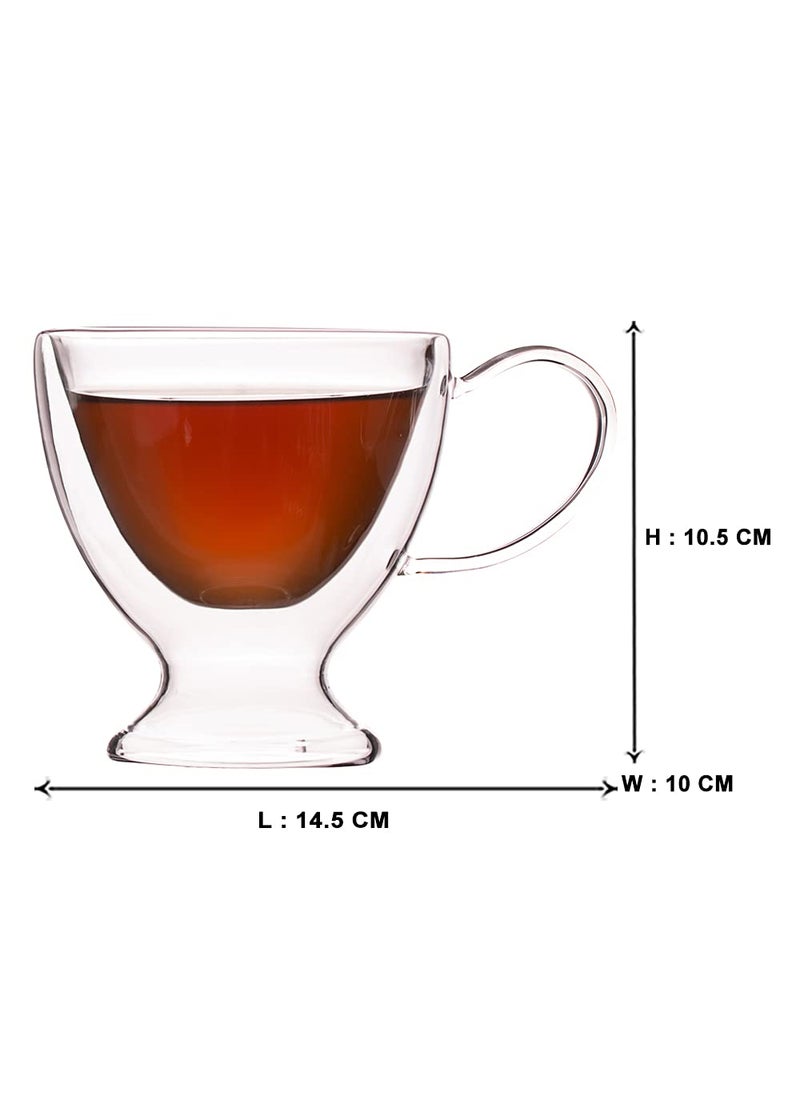 EZ Life - EZ Life Borosilicate Double Walled Glass Sassy Coffee Cups with Handle, Cappuccino Mug for Coffee & Tea, Insulated Glass Mugs, Coffee Lover, Tea Lover, Transparent- 300ml (4) - Image 1