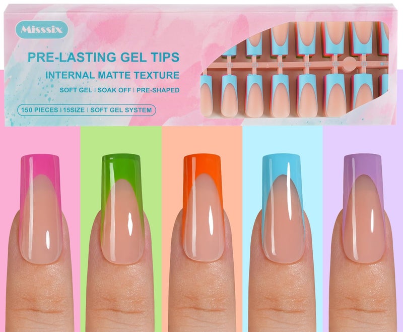 Misssix French Gel Nail Tips, 150Pcs French Tip Press on Nails Long Square, No Need to File Tips Pre-lasting, Fake Nails for Nail Art DIY 15 Sizes - Image 1