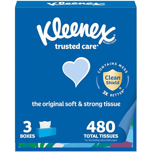 Kleenex Trusted Care Facial Tissues 3 Flat Boxes 160 Tissues per Box 2Ply 480 Total Packaging May Vary