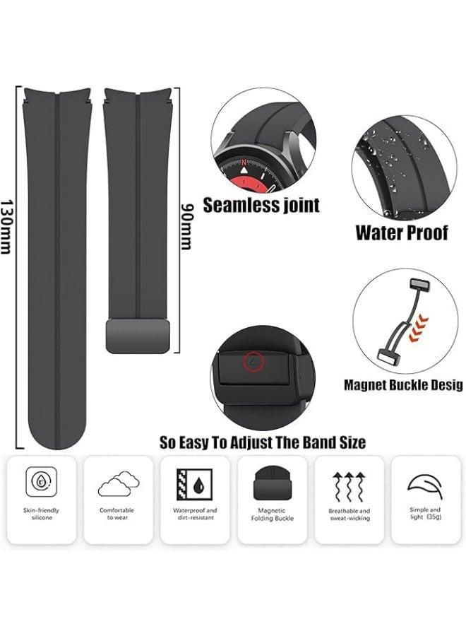 Magnetic Band for Watch 6 Classic 47mm 43mm/5 Pro 45mm/Watch 7 FE 6 5 4 44mm 40mm/4 Classic 46mm 42mm,Silicone Strap for Watch 5 Pro 45mm,No Gap Buckle - Image 3