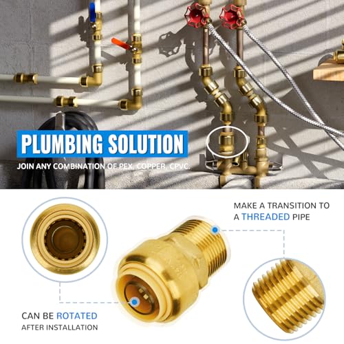 SUNGATOR 6-Pack Male Adapter, 3/4 Inch by 3/4 Inch Straight Connector Plumbing Fitting, Push Fit PEX Fittings with Disconnect Clip, Push-to-Connect Copper, CPVC, No Lead Brass Pipe Fittings - Image 5
