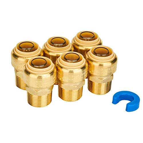 SUNGATOR 6-Pack Male Adapter, 3/4 Inch by 3/4 Inch Straight Connector Plumbing Fitting, Push Fit PEX Fittings with Disconnect Clip, Push-to-Connect Copper, CPVC, No Lead Brass Pipe Fittings - Image 1