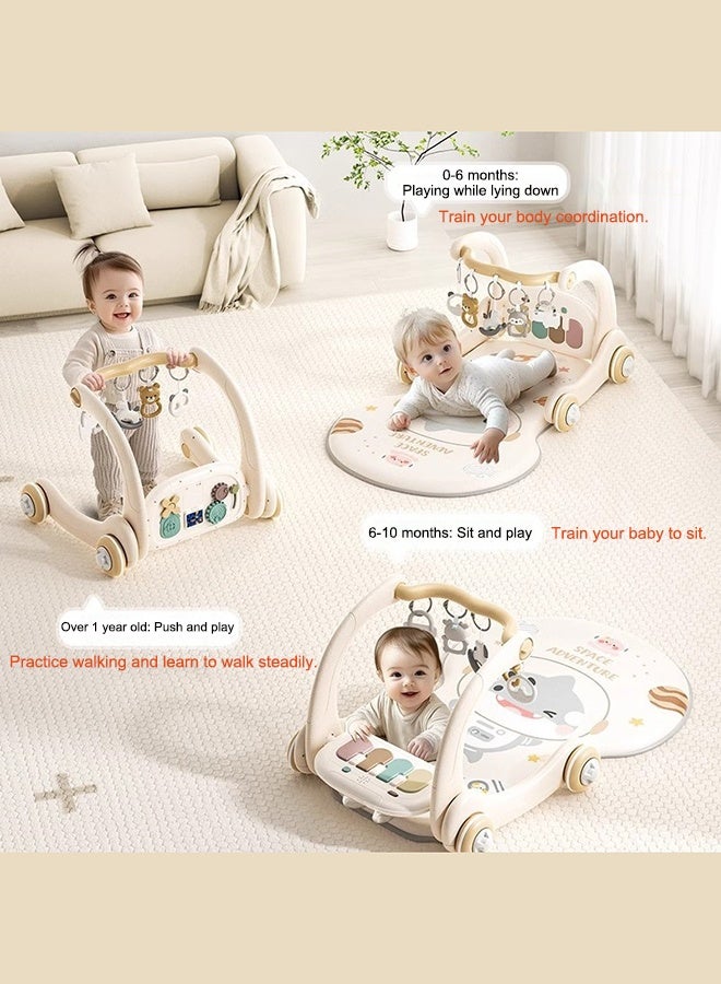 مينيستار سجادة لعب للأطفال 4 في 1، صالة ألعاب رياضية للعزف على البيانو مع موسيقى وأضواء، سجادة لعب وقت النشاط على البطن مع 5 ألعاب حسية تعليمية، هدايا للأطفال حديثي الولادة - Image 3