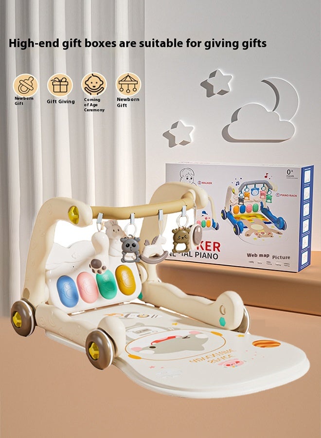 مينيستار سجادة لعب للأطفال 4 في 1، صالة ألعاب رياضية للعزف على البيانو مع موسيقى وأضواء، سجادة لعب وقت النشاط على البطن مع 5 ألعاب حسية تعليمية، هدايا للأطفال حديثي الولادة - Image 4