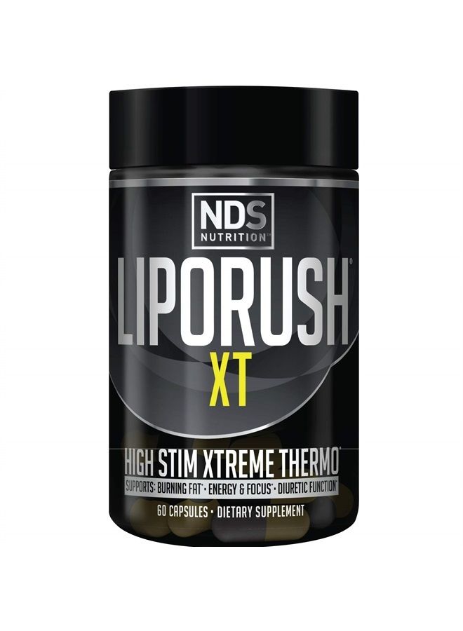 LIPORUSH NDS Nutrition XT - Super Concentrated Thermogenic with L-Carnitine and Teacrine for Shredding Fat - Supports Maximum Energy, Focus, Calorie Burning, Diuretic, Appetite Control (60 Capsules)  - Image 1