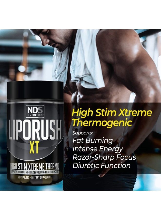 LIPORUSH NDS Nutrition XT - Super Concentrated Thermogenic with L-Carnitine and Teacrine for Shredding Fat - Supports Maximum Energy, Focus, Calorie Burning, Diuretic, Appetite Control (60 Capsules)  - Image 3