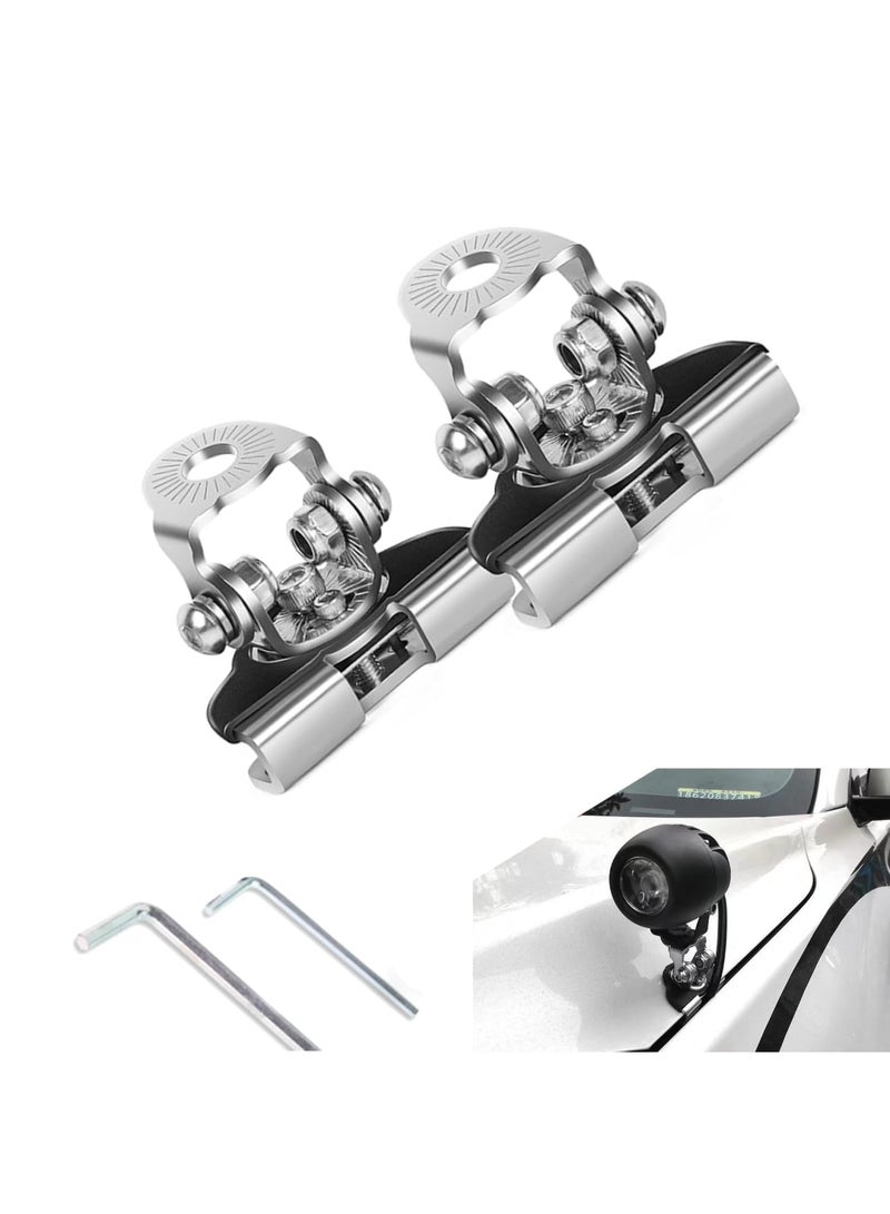 SYOSI LED Light Base Mounting Bracket - 2 PCS Universal Adjustable Pillar Hood Led Work Light Mount Bracket, Angle-Adjustable Shock-Absorbing Hood Spotlight Non-Destructive Bracket for Most Models(Silver) - Image 1