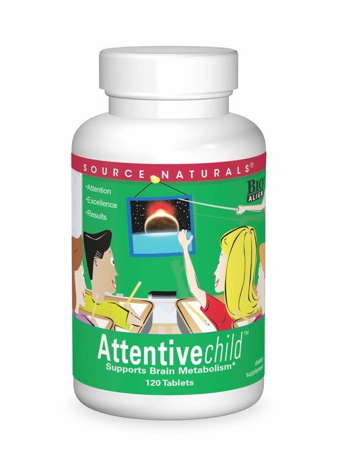 Source Naturals Attentive Child - Healthy Cognitive Nutrients for Active Children - Improved Focus & Attention with DMAE, Magnesium, Zinc & Grape Seed Extract - 120 Tablets - Image 1