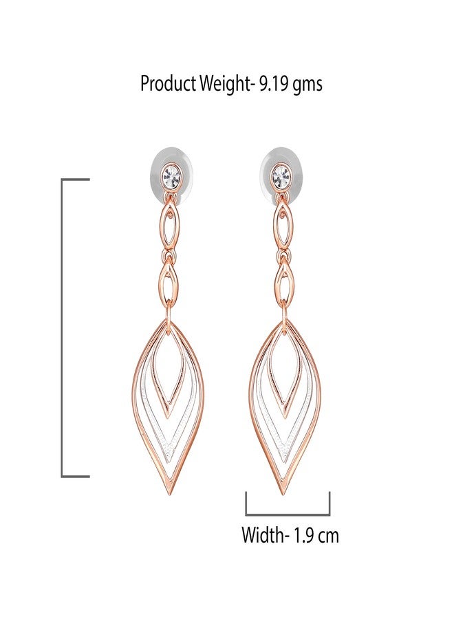 Estele 24Kt Rose Gold And Silver Plated White Austrian Crystal Stone Dangle & Drop Earrings For Girls and Women - Image 2