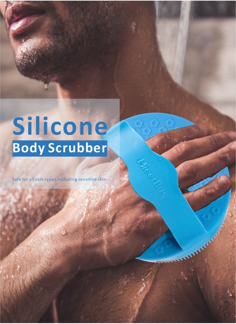 HieerBus - Silicone Body Scrubber Body Brush Shower Bath with Soft Bristles Deep Cleansing and Gentle Exfoliating in Shower,Blue - Image 1