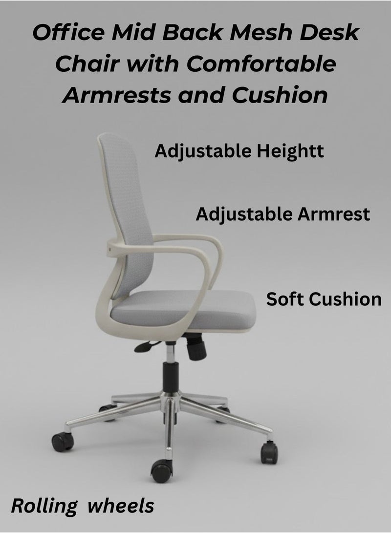 Furalux Office Mid Back Mesh Desk Chair with Ergonomic Design, Comfortable Armrests, Breathable Mesh, Adjustable Height, Swivel & Rolling Wheels – Home & Office Use - Image 4