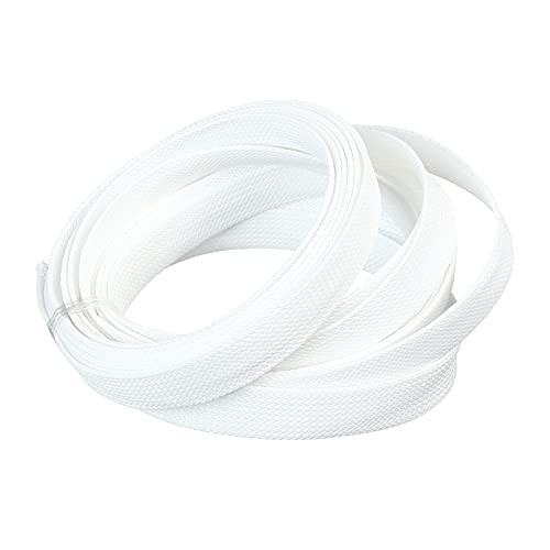 Othmro 16.4ft Length PET Flexible Expandable Braided Cable Sleeves 0.62inch Width Wire Loom Sleeving and Organizers Flexible Wire Mesh Sleeves for TV Audio PC Cords from Pets Chewing White - Image 1